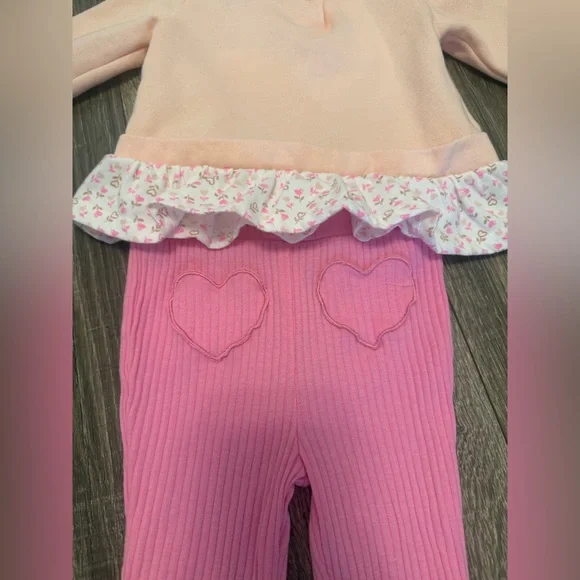 Little Lass Baby Girl Matching Set Size 12 Months Pink Heart - Picture 5 of 5